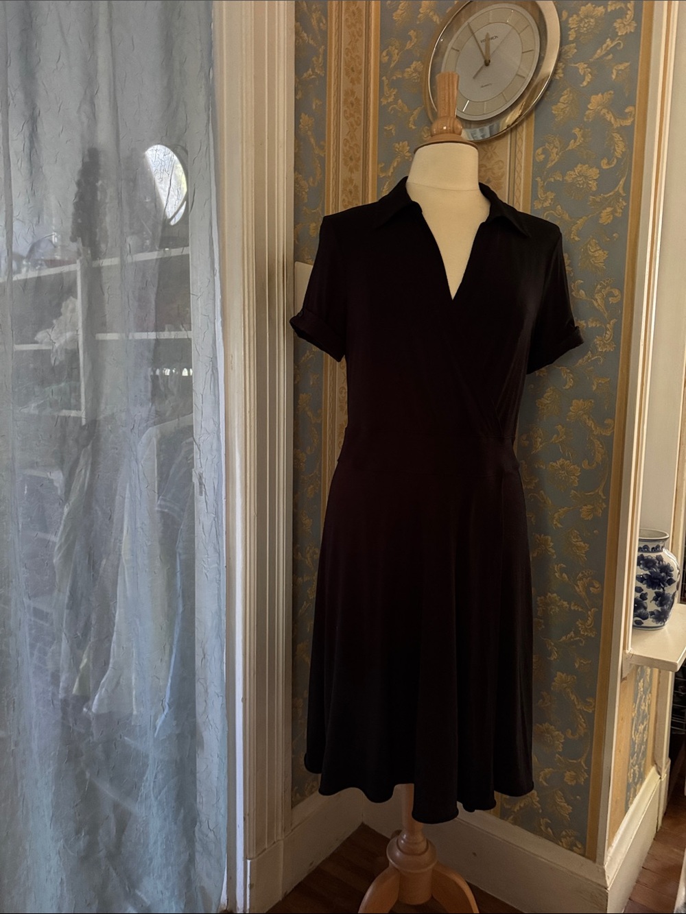 Three Dots Black Midi Wrap Dress